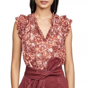 Ulla Johnson Flutter Sleeve Red Floral Top